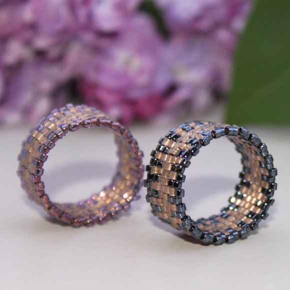 Handwoven Artisan Beaded Rings -  Wide Band Beaded Ring - New - Picture 2 of 14